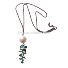 Bohemian Vintage lange Perle grüne Blume Kette Halskette